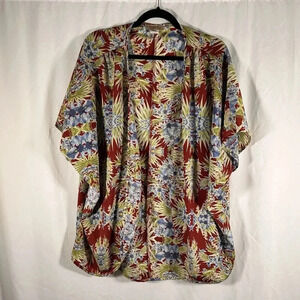 Janette Plus Cardigan Women's 3XL Red Floral Open Front Short Sleeve Lightweight